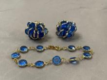 Swarovkski Blue Crystal Bracelet and Earrings
