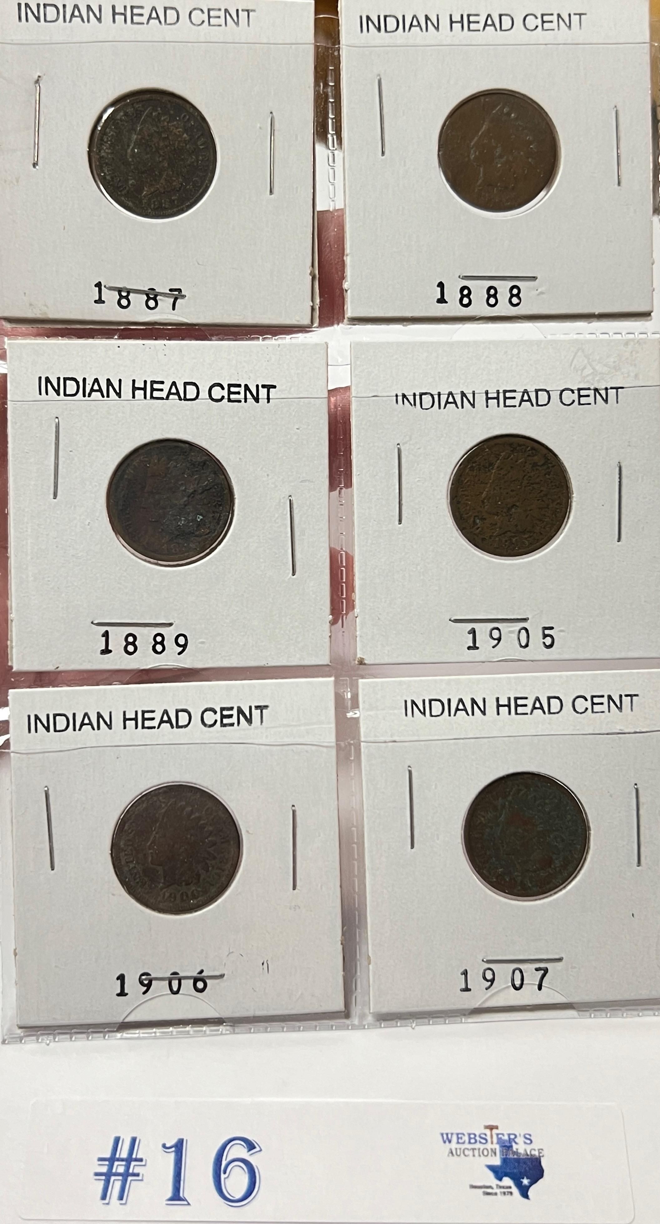 6PC INDIAN HEAD CENTS 1887 - 1907