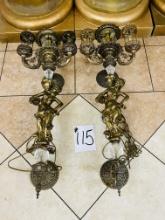 2PC LIGHTED WROUGHT IRON WALL SCONCES