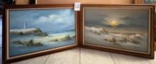 2PC FRAMED CANVAS SEASCAPE ARTWORK SIGNED