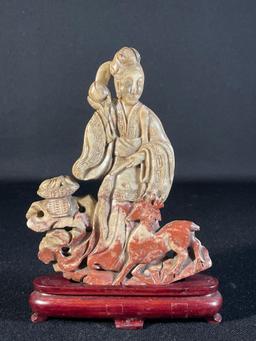 Chinese Soapstone Carving Of Guanyin w/ Stand, 8"h