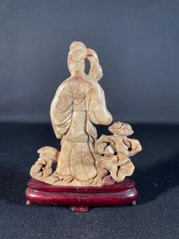 Chinese Soapstone Carving Of Guanyin w/ Stand, 8"h