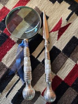 Mother of Pearl and silver letter opener and magnifying glass