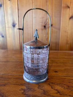 Antique Glass and Silver colored Pickle Caster
