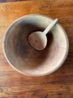 Antique Wood carved bowl with Spoon