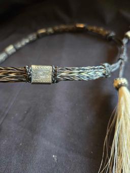 hitched hatband with silver ferrules, 1/4"