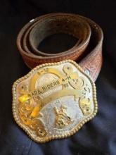 leather belt... and "Rada Riders" 4-H trophy buckle, size 38