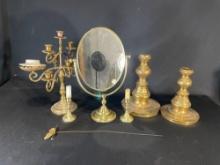 Assortment of Brass candle stick holders & stands