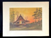 Log cabin watercolor print