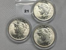 3 X $ 1923 Peace Dollars, UNC