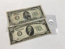 1934-A $10, 1934-D $5 Legal Tender, Circulated