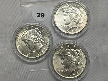 3 X $ 1924 Peace Dollars, UNC