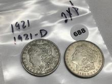 2 X $ 1921, 1921-D Morgan Dollars