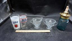 Miller Lite & Bud Light Glass, Sugar Bowl & Creamer, Glass Oil Jar Lantern