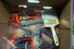 Assorted Tools - Paint Brush, Hose Nozzles, Small Broom & More