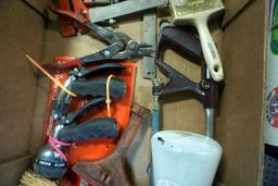 Assorted Tools - Paint Brush, Hose Nozzles, Small Broom & More