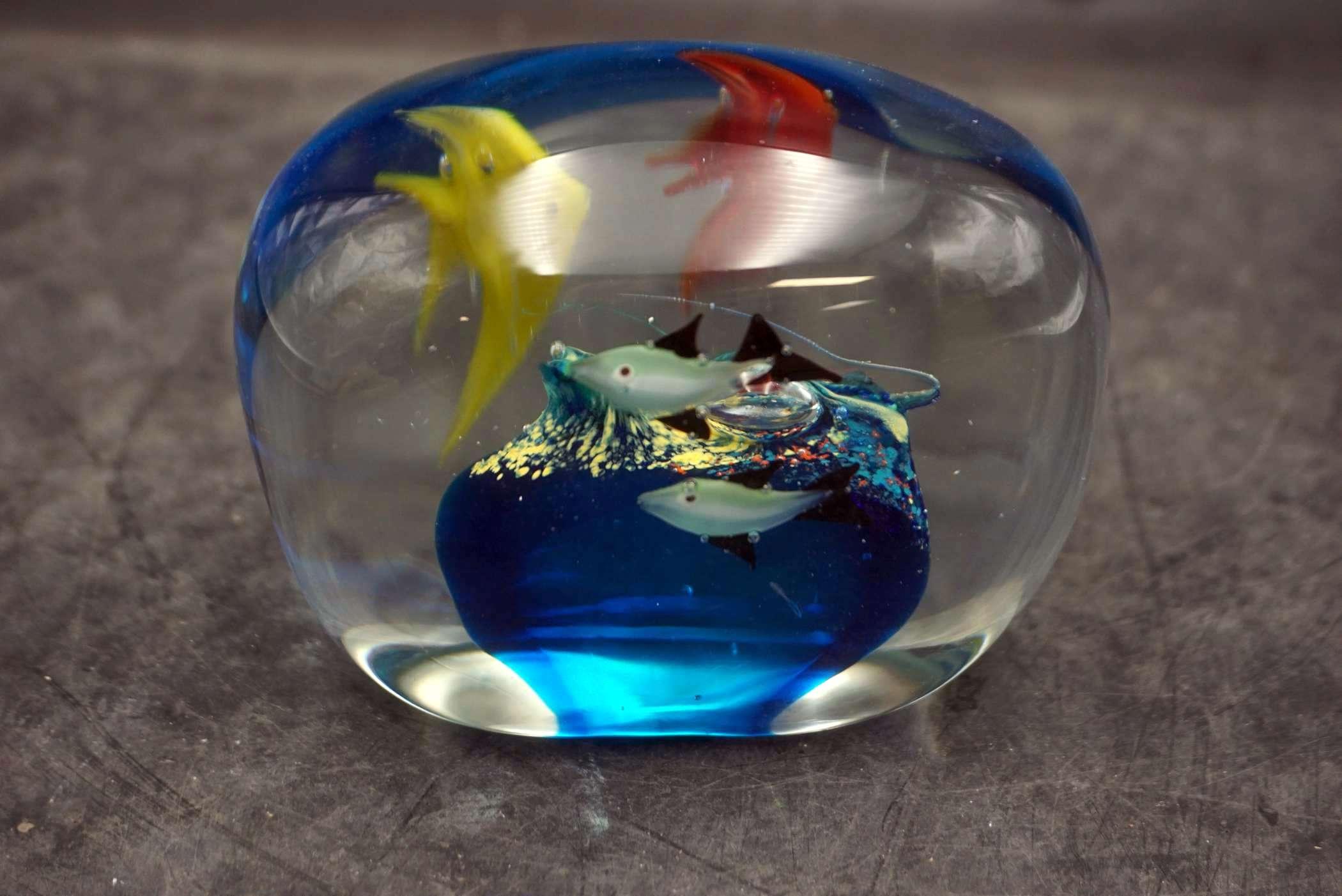 Fish & Dolphin Glass Paperweight