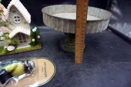 Pot Hanger Bird, Galvanized Cake Stand & Cottage House