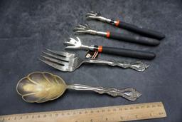 3 Back Scratchers, Serving Silver Plate Fork & Spoon