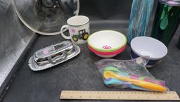 Mug, Butter Dish, Bowls, Cups, Spoons, Water Bottle, Lid