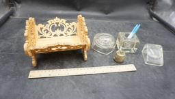 Mini Wooden Bassinet, Glass Containers & Candle Holder