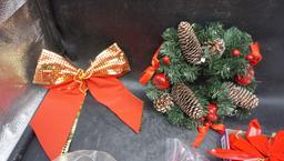 Wreath, Ribbon, Bowl, Linens & Lighted Tree