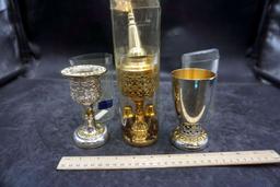 Oppenheim Gold & Silver Plated Jerusalem Vase, Cups & Container