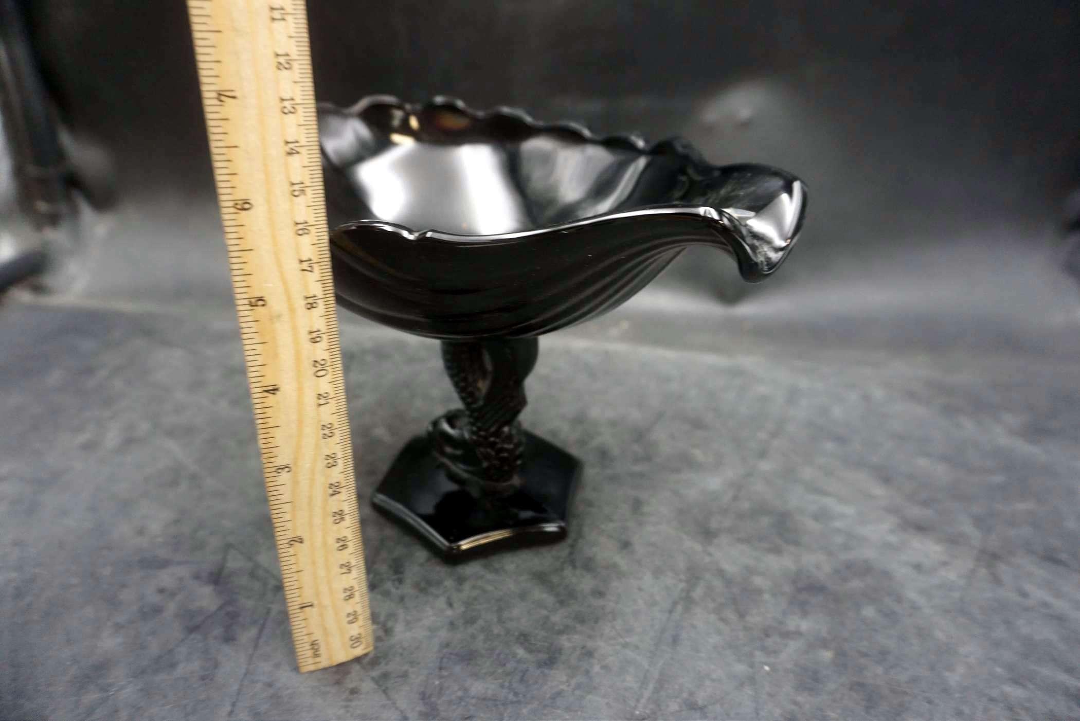 Westmoreland Black Glass Dolphin Compote