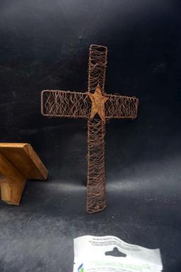 Metal Cross, Wooden Shelf, Angel View
