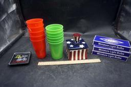 Cups, Balance Coaster, Miniature Light Bulbs, Uncle Sam Hat Dish W/ Lid