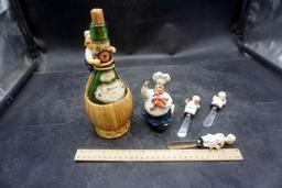 Chef Wine Bottle Holder, Chef Cheese Spreaders & Chef Figurine