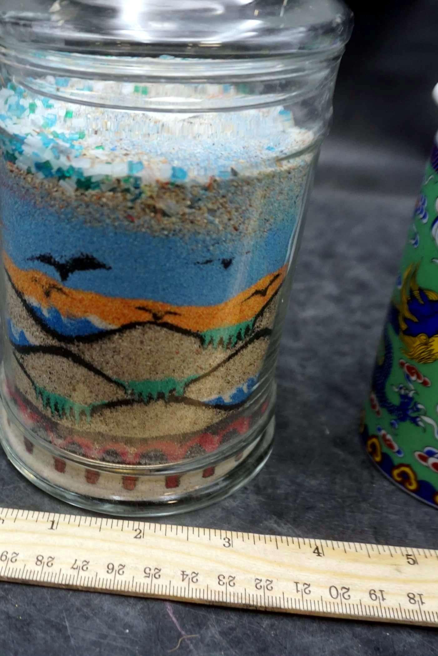 Glass Container W/ Sand & Other Container