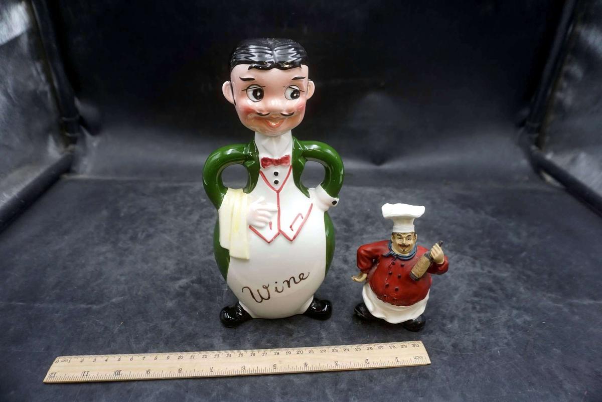 Waiter Wine Bottle & Chef Figurine