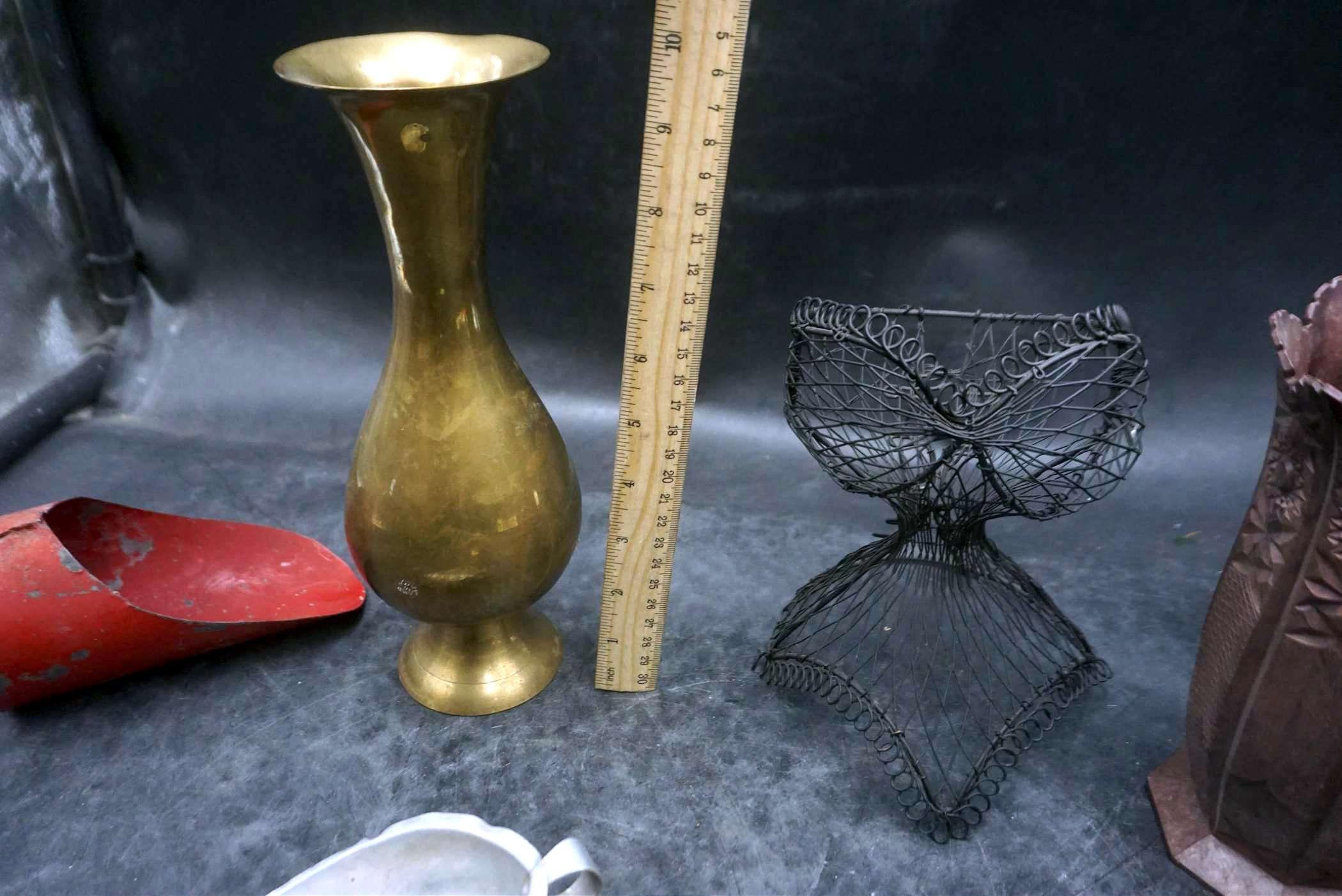 Metal Scoops, Brass Vase, Metal Bust, Vase & Lantern