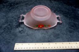 Frosted Pink Glass Bowl W/ Painted Flowers