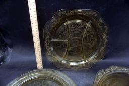 Yellow Glass Serving Trays & Bowl
