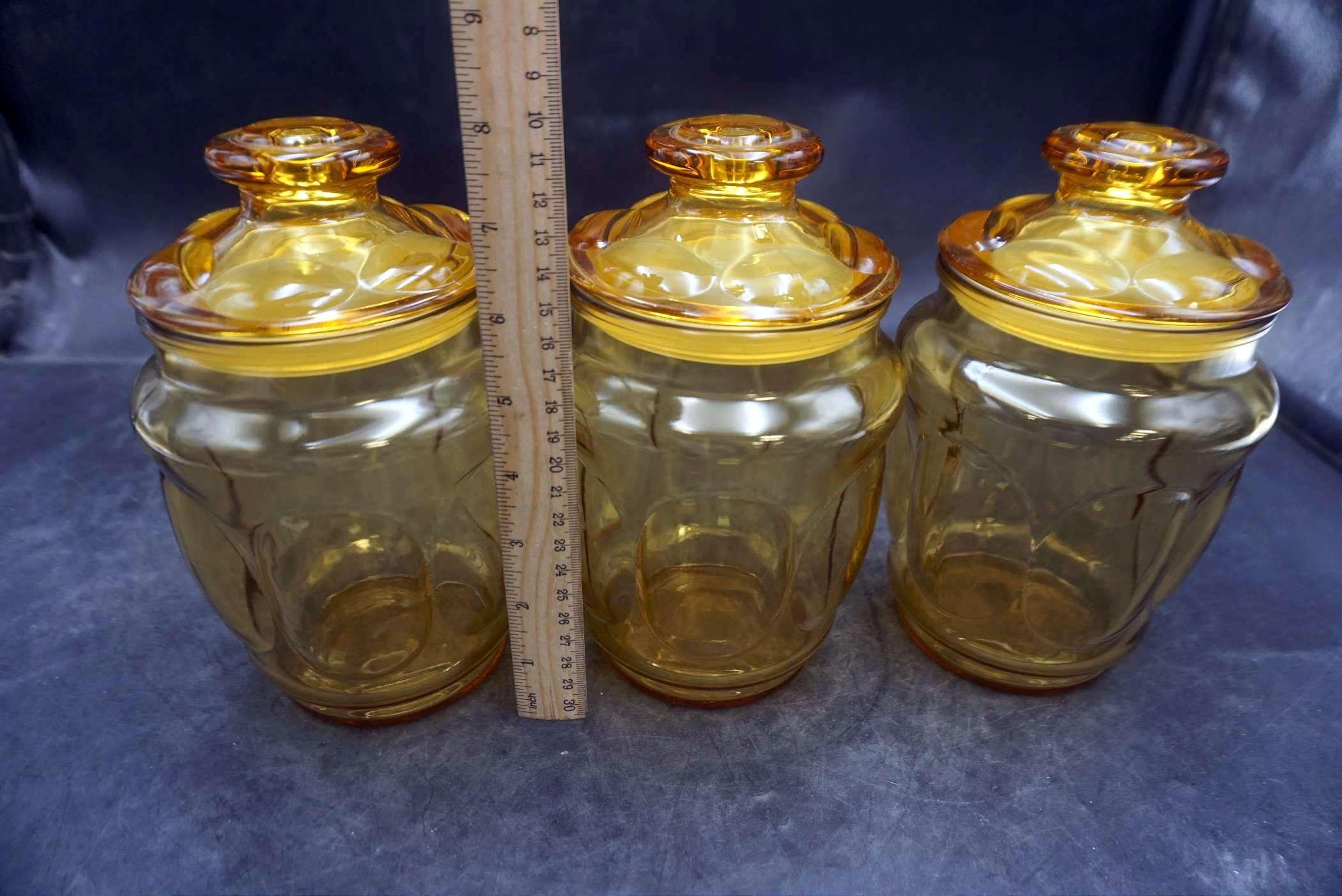 3 - Yellow Glass Jars W/ Lids