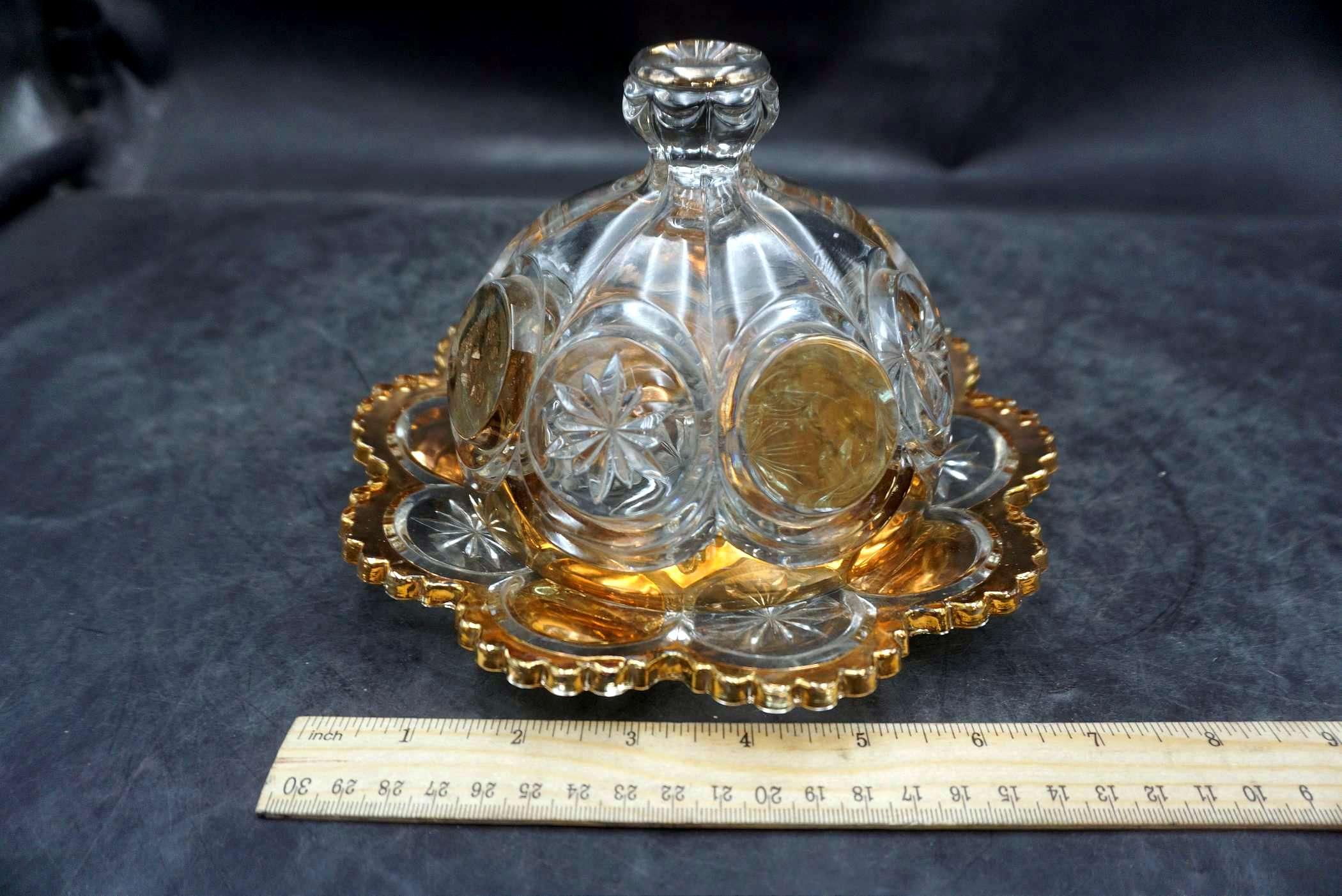 Decorative Tray W/ Glass Covering (Butter Dish)