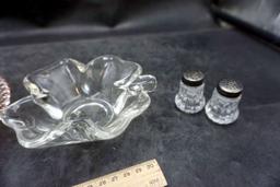 Divided Glass Tray, Glass Clover Dish & Shakers