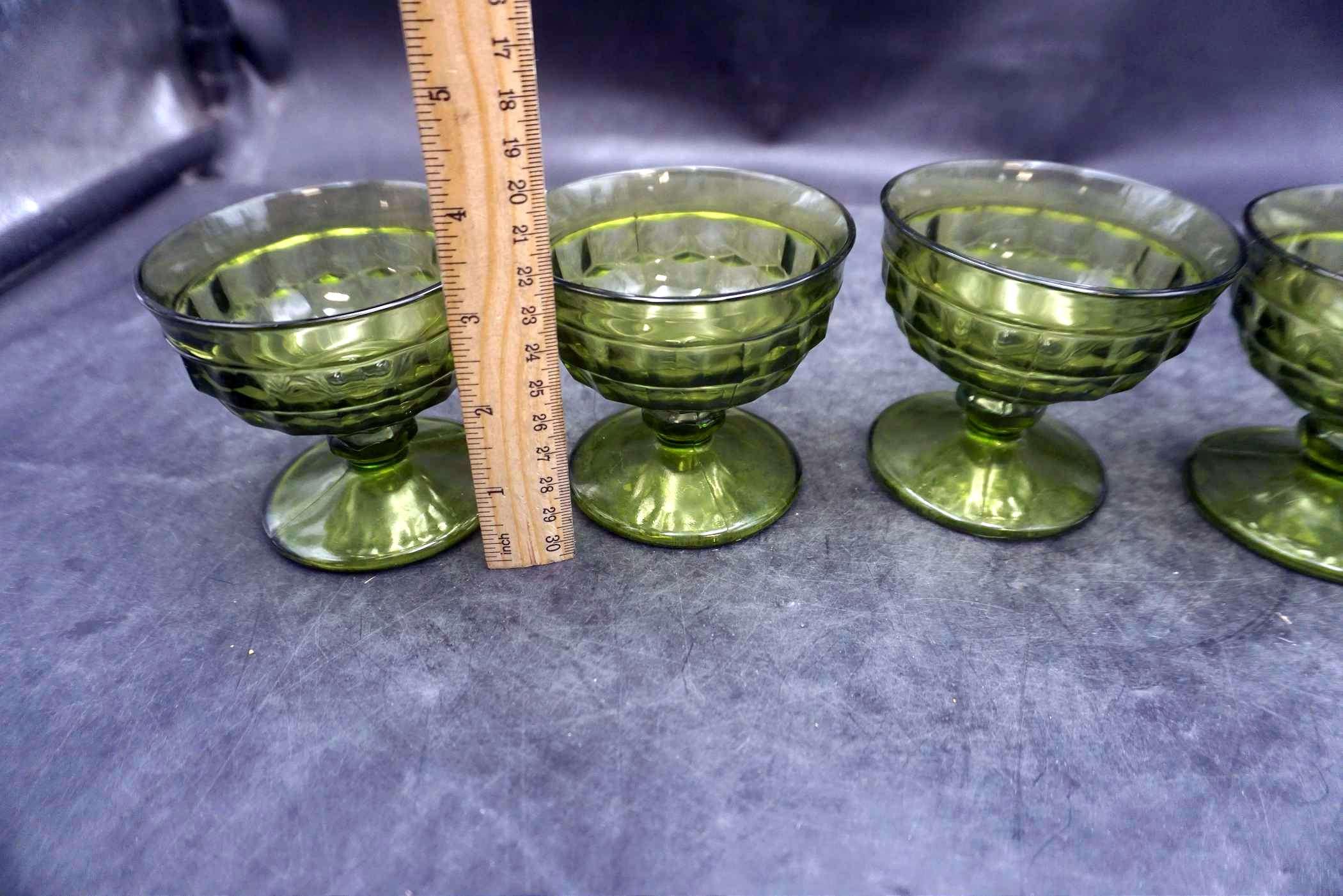 4 - Green Glass Dessert Cups