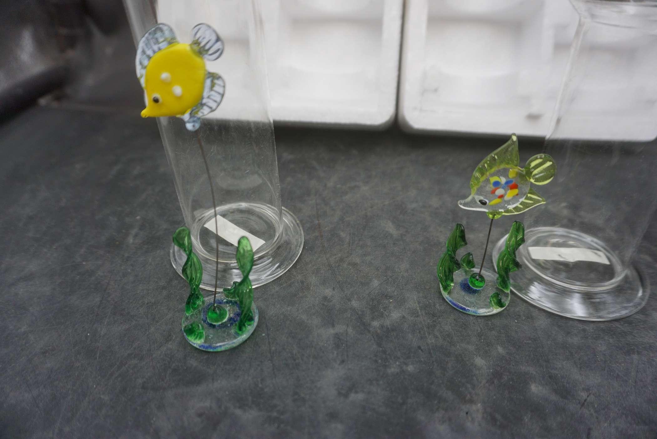 2 - Candle Holders W/ Floating Glass Fish