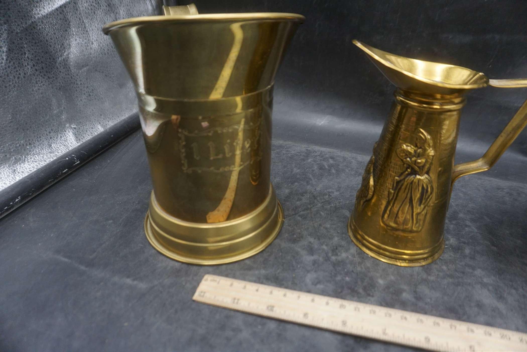 2 Brass Colored Pitchers & Mirro Loaf Pans