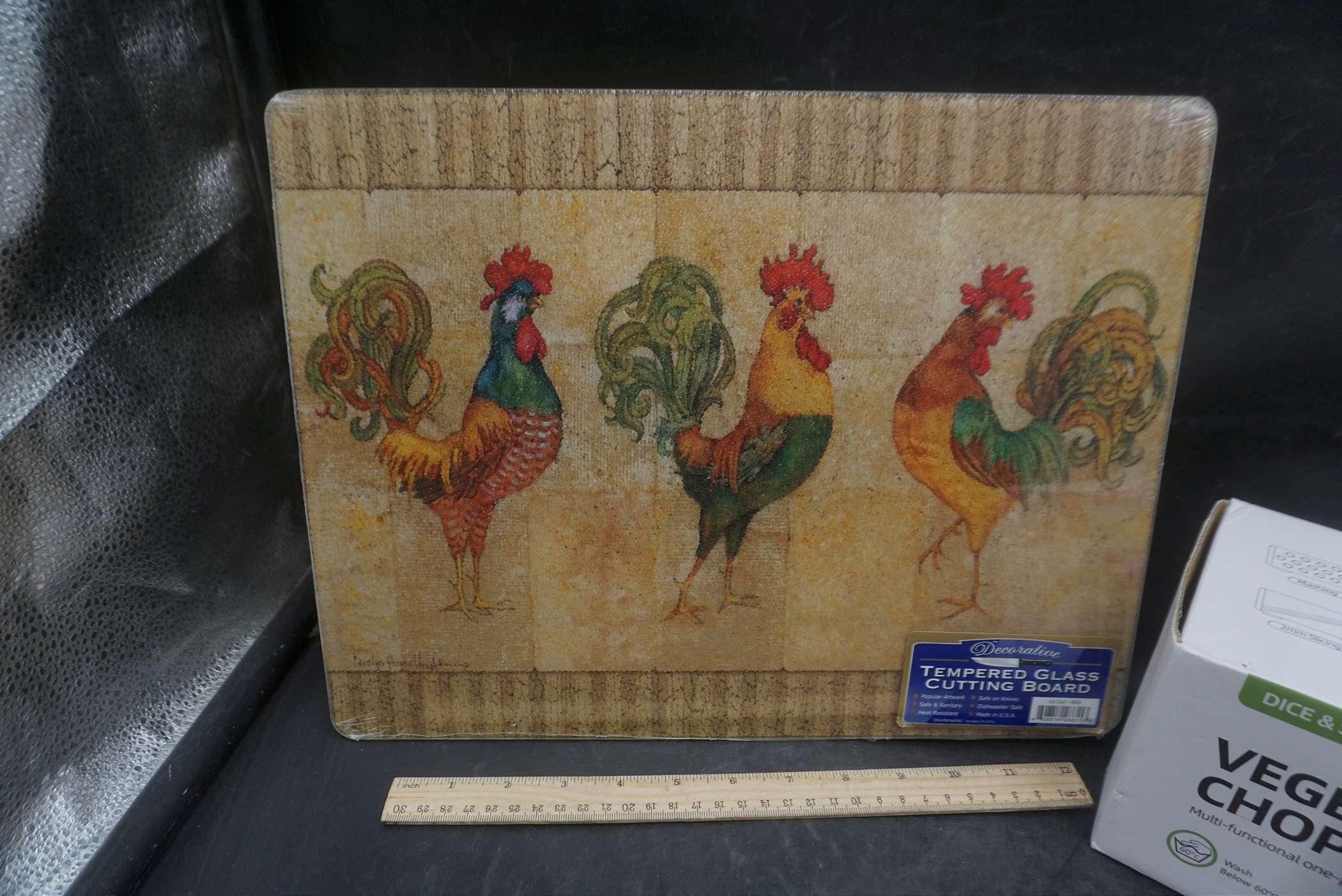 Vegetable Chopper & Rooster Tempered Glass Cutting Board