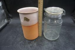 Vase (Made In France) & Glass Jar