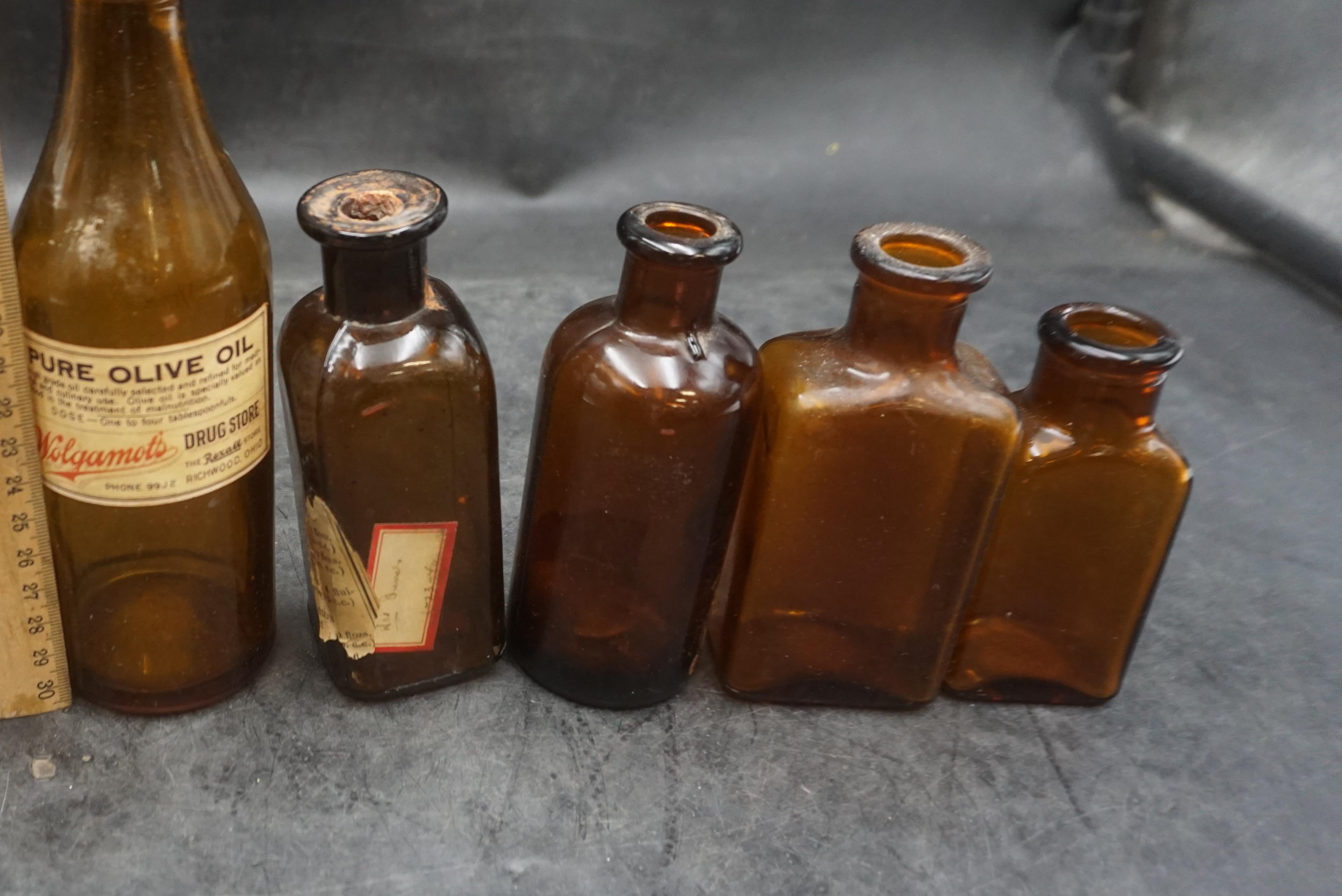6 - Brown Glass Bottles & Jars