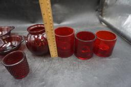 Red Glass Pieces - Cream, Sugar, Bowls, Candle Holders, Cup