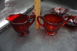 Red Glass Pieces - Cream, Sugar, Bowls, Candle Holders, Cup
