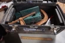 20" Metal Tool Box (Lid Is Slightly Broken In Hinge Area) W/ C Clamp & Auto Tools