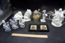 Figurines, Stein, Framed Boats & Lighted Angel