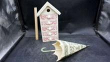 Wooden Drawered Bird House & Umbrella Figurine